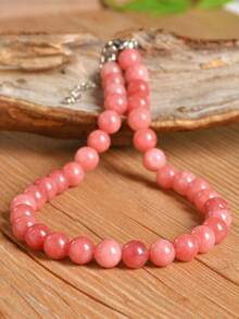 Dây chuyền đá Sunstone thời trang 6mm/8mm/10mm, dây chuyền hạt đá tự nhiên tinh tế (màu đá tự nhiên ngẫu nhiên) - Hồng - Xem 14