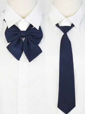 2件套手工纯色制服领带衬衫，配可拆卸领带，时尚百搭，适合女士圣诞装饰等场合穿着