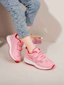 Children's Leather Embroidered Casual Fashion Sports Shoes, Convenient Hook And Loop Design, Suitable For Outdoor Sports In Spring And Autumn