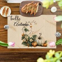 Un conjunto de 4/6 manteles individuales y 1 pieza de camino de mesa, con diseños de calabaza de otoño y hojas de arce. Manteles, individuales y decoraciones para platos adecuados para la cocina, decoración del hogar en estilo rural y reuniones familiares. Apropiado para cenas, fiestas, reuniones y regalos festivos, es una opción ideal para regalos de otoño. - Multicolor - Ver 8