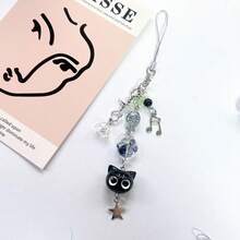 1/2pcs Minimalist Cat Chain Keychain, Cartoon Heart Shaped Metal Bag Charm, Small Cat Head Keyring - Multicolor - View 6