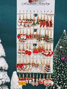 Bộ 10/50 bông tai Giáng sinh thiết kế mới, bông tai Giáng sinh, ông già Noel, chuông tuần lộc, cây thông Noel, người tuyết, người bánh gừng, tất Giáng sinh, hợp kim kẽm, dầu nhỏ giọt, bộ bông tai kết hợp cho nữ - Nhiều màu - Xem 7
