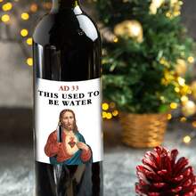 4pcs Funny Jesus Birthday Wine Bottle Labels - "This Used To Be Water" Wine Label Vinyl Sticker, Novelty Gift For Friends, Family & Wine Lover, Birthday & Christmas Wine Bottle Stickers - Multicolor - View 4