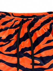 Men's Summer Colorblock Sports Quick Dry Shorts, Striped Print Drawstring Casual Beach Shorts,Hawaiian - Orange - View 3