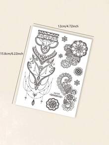 STARTTOOS 2 件/3 件/4 件黑白蕾丝指甲花、蝴蝶、新月和流苏图案临时防水人体艺术纹身贴纸，适合日常、派对、节日礼物、手腕、肩膀、颈部、锁骨 - 黑色 - 查看 10
