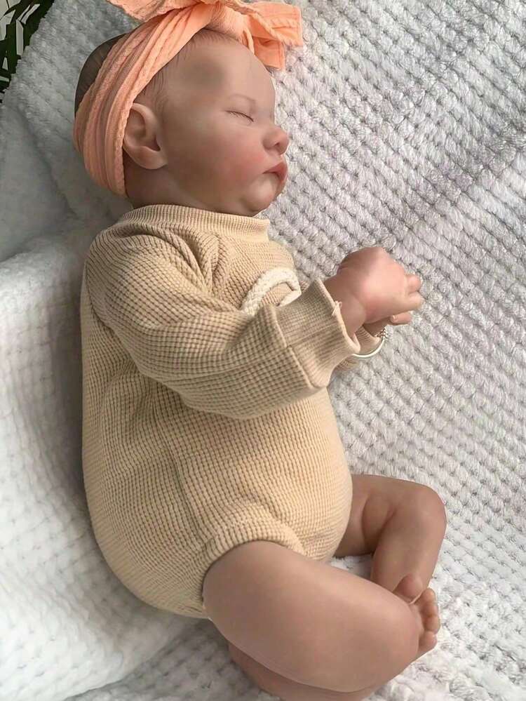 Realistic Cloth Body 48cm 19inch Soft Vinyl Reborn Baby Sleeping Doll With 3D-Painting Skin And Visible Veins Cute Dress Up Toy Birthday Gift For 3+ Girl (Some Parts Random) - Marrón - Añade 4
