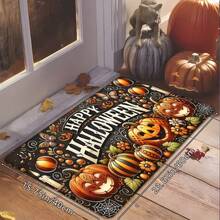 1 buc. Covoraș de intrare cu imprimeu de dovleac pentru decor de casă de Halloween, moale, antiderapant, absorbant, lavabil, pentru bucătărie, covor pentru atmosferă de sărbătoare, covor dreptunghiular cu fire scurte pentru intrarea în camera de zi, dormitor, bucătărie, spălătorie, baie