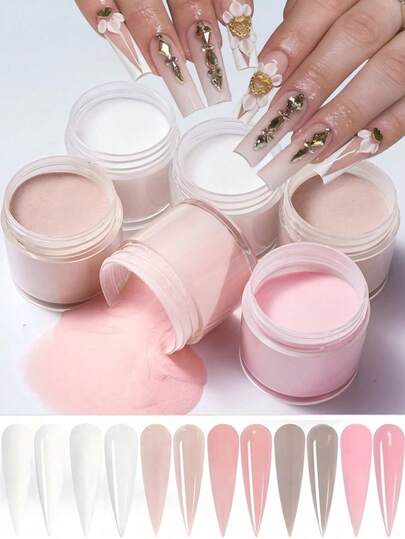 6 Colors Acrylic Powder Set, Nude Pink & White High Gloss Acrylic Powder Set, Nail Art DIY Design, 6 Colors Acrylic Nail 3D Sculpture French Manicure Extension & Nail Carving, Professional Polymer 3D Acrylic Nail Kit, Gift For Women & Girls, Long-Lasting & Easy To Use
