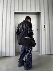 1件男女通用街头服饰品牌Infinite牛仔裤，休闲宽松阔腿牛仔裤（不含腰带和配饰） - 中等水洗藍 - 查看 6