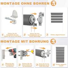 VA-Cerulean Double-Layered Roller Blinds With Clamp Fastening, No Drilling Required, Suitable For Windows And Doors. The Blinds Let In Light, Provide Privacy, And Sun Protection. Dimensions: 70 Cm Wide X 220 Cm High, Colors: Black/Gray/White - 灰色 - 查看 7