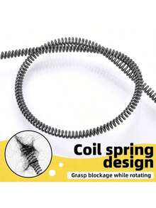 1个管道疏通弹簧工具，适用于马桶、厨房水槽、地漏堵塞管道的疏通，高密度弹簧易于弯曲，L/U/S型管道清洁工具（不含钻头）