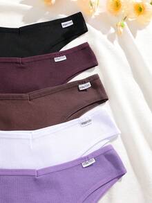 5条装 女士多色罗纹舒适透气低腰性感内裤 - 彩色 - 查看 8