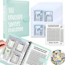 KKC 100 Envelopes Money Saving Challenge Binder, A5 Budget Binder With Cash Envelopes, Savings Challenges Book To Save $5,050, 10,000, 500, Budget Planner For Budgeting Planner Saving Money. - 藍色 - 查看 1