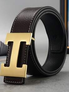 1 条男士皮带，荔枝纹光滑带扣，H 型带扣，时尚休闲百搭腰带秋冬配饰，适合青少年、青年、男士、休闲、户外、运动、度假、毕业礼物、生日、日常穿着