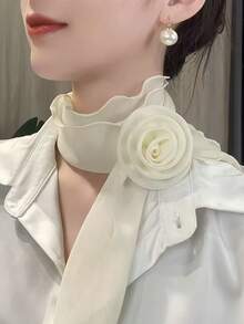 1pc Rose Flower Solid Color Chiffon Scarf, New Elegant Lightweight Sheer Scarf For Women, Versatile & Skin-Friendly - Multicolor - View 10