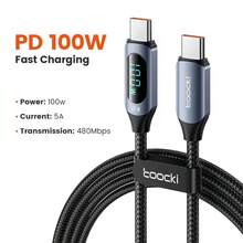 Toocki 100W Type C 转 Type C 数据线 超快速充电线 带数字显示 Type C USB 数据线 兼容 16、16 Pro Max、15、15 Plus、15 Pro、15 Pro Max，兼容 Redmi，兼容 OnePlus 充电器 - 彩色 - 查看 15