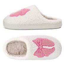 Womens Memory Foam Bow Slippers Slip On Plush Fluffy Warm House Slippers Winter Women Shoes - 粉色 - 查看 9