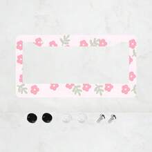 1pc Pink Flower Pattern 2-Hole License Plate Frame, Aluminum Material, 12x6 Inches With Screw Set, Retro Novelty Car Decoration, Standard US License Plate Size - 12x6 inch - Xem 8