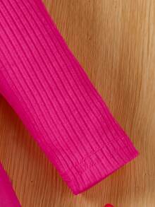 Baby Girls' Floral Embroidery Waist Ruffle Hem Long Sleeve Ribbed Mesh Princess Dress - Hot Pink - View 5