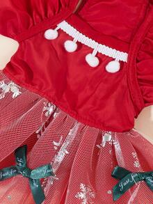 一套宠物薄纱连衣裙，带领结，可爱印花连衣裙+领结宠物服装，弹力网纱公主宠物连衣裙，适合猫狗 - 彩色 - 查看 6