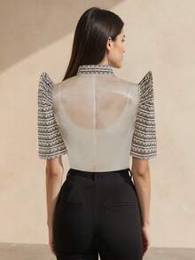 Amyenjoylife Modern Filipiniana Summer Women's Fashionable And Elegant Bubble Sleeve Short Sleeved Shirt