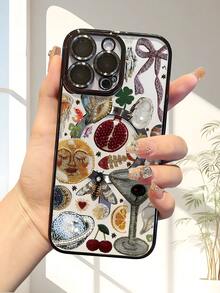 Diamond Planet Letter Child Phone Case For IPhone 15 Series / 15 / 15 Pro / 15 Pro Max / 14 / 14 Pro / 13 / 13 Pro – Cute Spooky Design With Bat & Moon, TPU Soft Shell With Electroplating Lens Protection, MagSafe Wireless Charging, Anti-Scratch Case For Girls & Teens - 黑色 - 查看 3