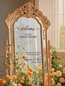 Customized Mirror Sticker Wedding Decor - Welcome To Our Love Story Wedding Sign Mirror Sticker - Customizable Size Sign Sticker Vinyl Transfer Tape - Wedding Sign Decor DIY Wedding Sticker - Customizable Name - Suitable For Mirrors, Acrylic Boards - Multicolor - View 3
