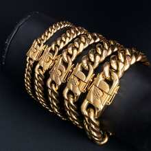 1pc 6mm/8mm/10mm/12mm/11mm/13mm Wide Stainless Steel Shiny Chain 18K Gold Color Hip Hop Style Nightclub Rock Thick Vintage Cuban Link Punk Bracelet, Great Birthday Gift For Men - Gold - View 11