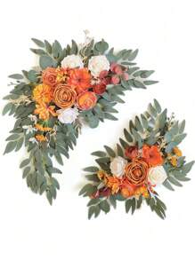 2 Stück/Klassischer Blumen-Anhänger - Künstliche karamellfarbene Rosenblume Dekoration mit Kunststoff-Grünpflanzen, geeignet für Hochzeitsbogen, Hochzeitsempfang und Heimdekoration - vielseitig einsetzbar, passend für Halloween, Thanksgiving, Valentinstag und andere Anlässe.