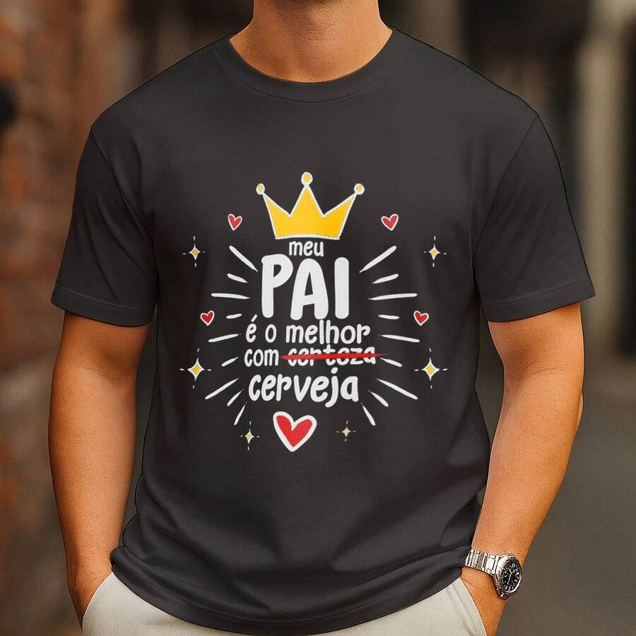 Camiseta Personalizada 100% Algodão com Frase Divertida para Pais - Preto - Visão 1