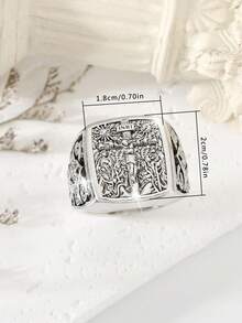 1pc Men's Cross & Jesus Prayer Ring - Antique Silver - View 2
