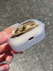 1 件加厚 UV 印花金色美元耳机盒，适用于 Apple 蓝牙耳机透明保护套