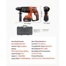 20V Brushless Cordless Hammer Drill, Lithium-Ion 1 Inch Rotary Hammer Driver, SDS-Plus Electric Lightweight Power Tool Kit With Battery And Charger, 4 Functions, 1200 RPM, 5300 BPM - US A Type Plug(110-127V) - View 7