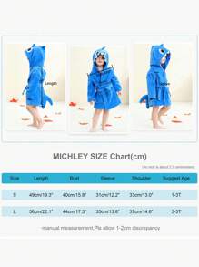 MICHLEY 儿童绿色恐龙连帽浴袍，柔软舒适，适合沐浴和游泳 - 藍色 - 查看 4