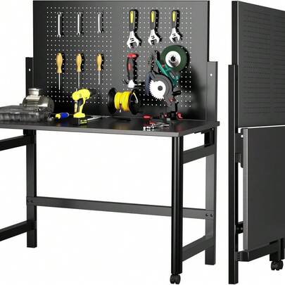 Danolapsi Folding Work Table,Heavy-Duty Workbench,Workbench With Pegboard,Metal Tool Work Bench For Garage Warehouse Workshop For Garage,Warehouse,Workshop Home