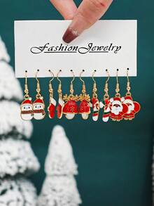 Bộ 10/50 bông tai Giáng sinh thiết kế mới, bông tai Giáng sinh, ông già Noel, chuông tuần lộc, cây thông Noel, người tuyết, người bánh gừng, tất Giáng sinh, hợp kim kẽm, dầu nhỏ giọt, bộ bông tai kết hợp cho nữ - Nhiều màu - Xem 16