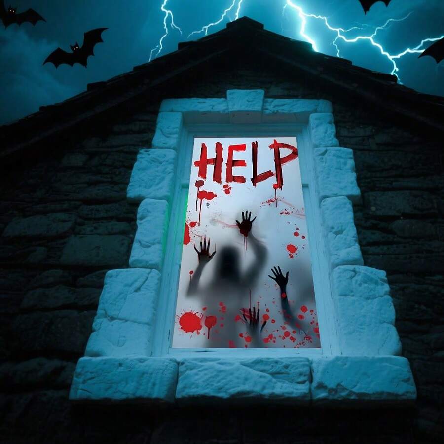 1/2 Pieces, Halloween Style Horror Pattern Window Film Decal - Large Size Halloween Red Blood Handprints Footprints "HELP / DO NOT ENTER" Decorative Design, Horror Ghost Shadow, Anti-Peeping Privacy Window Film, Enhance Your Home Decoration Halloween Decor Christmas Decoration Thanksgiving Wedding Home Decor Home Decor Fall Decor Autumn Decor Birthday Decorations For Gifts Party Supplies Indoor Holiday Festival Decor Wall Decor Halloween Ornaments - Multicolor - View 1