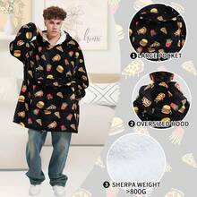 Glow In Dark Game Controller Wearable Blanket Hoodie Adult,Oversized Sherpa Fleece Blanket Hoodie Women Men,Gamer - Black Pizza - View 4