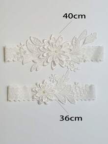 2 件套时尚白色蕾丝蓝色仿珍珠花浪漫婚礼新娘伴娘性感吊袜带腿链套装（图案随机）情人节 - 白色 - 查看 6