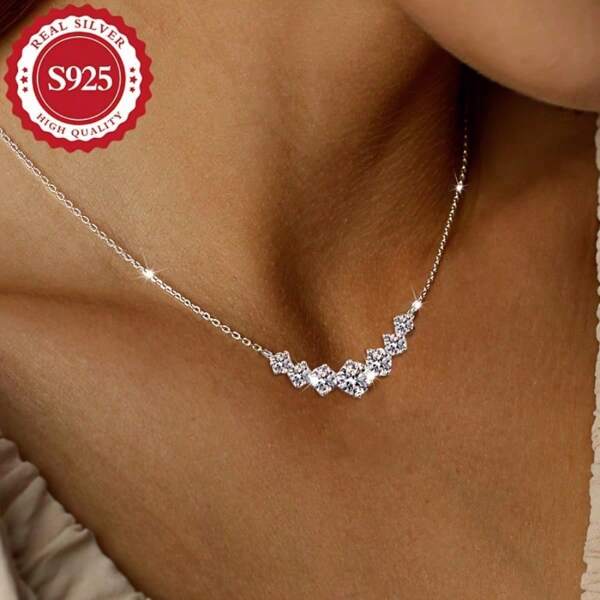 1PC New S925 Sterling Silver Elegant Princess Square Natural Stone Smile Pendant Necklace, Classic Style, Hypoallergenic, Ladies Jewelry