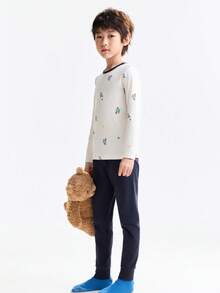 Annil Children's Clothing For Boys, Boys, Middle-Aged And Young Children, Autumn Shirt And Pants Set, Autumn Bear Printed Home Warm Clothes - Blue and White - View 2