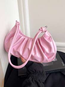 优质简约优雅复古女士单肩腋下包，大容量便携优质褶皱包，户外休闲法棍包 - 彩色 - 查看 9