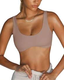 LASLULU Sexy Sports Bras For Women Scoop Neck Sleeveless Padded Bra Workout Yoga Crop Top - 深灰色 - 查看 3