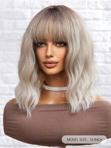 High Quality Natural Comfortable Women's Wig Ombre 14 Inch Fluffy Bob Wig, Full Headpiece Long Curly Heat Resistant Women's Elegant Ombre Wig, Short Curly Synthetic Heat Resistant Wig Perfect For Daily Holiday Travel Wear, Beauty Holiday Necessities, Halloween Christmas Gifts - Ombre - View 3