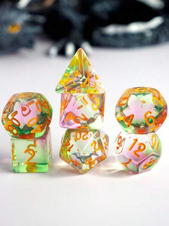 7pcs/Set Polyhedral Dice, Colorful Dice, Board Game, Rolling, Party, Holiday, Family Game, Halloween, Christmas Gift