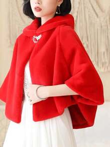 1 件简约百搭蓬松新娘披肩，时尚新款新娘婚礼披肩夹克，厚实保暖的外套配饰，冬季新娘礼物，女士温暖毛绒披肩秋装 - A - 查看 5