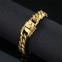 1pc 6mm/8mm/10mm/12mm/11mm/13mm Wide Stainless Steel Shiny Chain 18K Gold Color Hip Hop Style Nightclub Rock Thick Vintage Cuban Link Punk Bracelet, Great Birthday Gift For Men - Gold - View 18