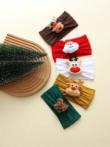 jralon Set de 5 diademas elásticas de nailon con estampado jacquard con estilo navideño para bebé, suaves y cómodas, con ambiente festivo