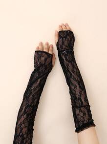 1 Pair Sexy Lace Ladies Half Finger Gloves, Lightweight Sheer Mesh Long Sleeve Arm Sleeves For Summer UV Protection And Performance