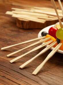 400/200/100/50/10pcs Bamboo Fruit Forks - Heart Or Knot Design Flat Tip Forks - And Fashionable Fruit Picks, Desserts, Parties, Weddings And Daily Use - Multicolor - View 3